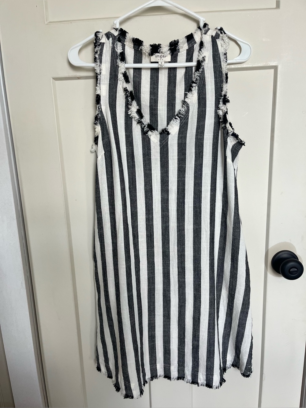 Umgee Black and White Striped Fringe Dress With Pockets!